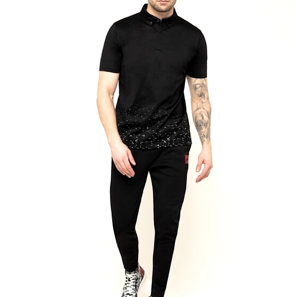 Hugo Boss Sz L Red Label short sleeve silky black polo shirt NWOT button collar - Picture 9 of 10